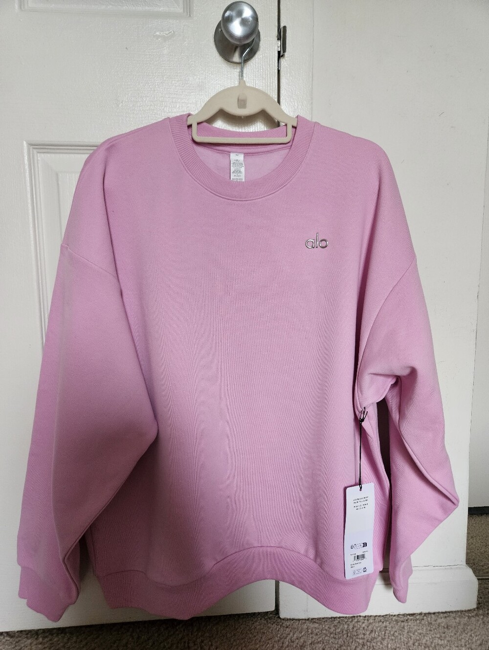 ALO Yoga Candy Heart Pink Crewneck Pullover Sweatshirt Large